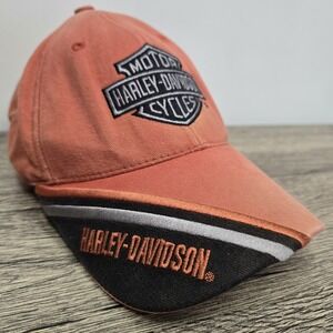 VINTAGE Harley Davidson Hat Cap Orange Motorcycle Biker Mens‎ 80s Bar & Shield